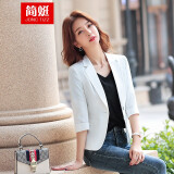 简蜓小西装女棉麻夏季新款韩版休闲外套女七分袖短款亚麻小个子西服 中袖白色小西装 XL（建议：110-120斤）