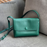 ANDSEEYOU单肩包女秋冬新款包包女文艺小清新头层牛皮小方包真皮女包斜挎包 绿色