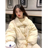 梵恋淑可爱常规袖扣学院风棉服外套女冬季新款显瘦学生外套女 米杏色加厚款 【收藏关注店铺优先发】 L 【105-120】