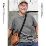 瑞质中老年男装T恤中年爸爸装夏装短袖老人爷爷纯棉衣服老年人夏季 125魅力灰-有口袋 2XL