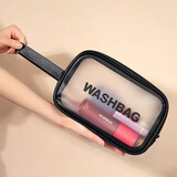 爽居 旅行洗漱包男女便携收纳包透明户外出差洗漱用品大容量手提袋 高雅黑-手提小号