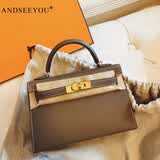 ANDSEEYOU2026新款春夏mini二代凯莉包真皮女包迷你小包百搭单肩斜挎手提包 手掌纹大象灰 大号