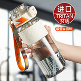 时空薇恋运动水杯男女士大容量tritan学生上学健身水壶便携塑料杯子耐高温 电光白【吸管+直饮+茶隔】 600ml
