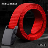 战术鸟细窄款夏季男女帆布腰带休闲尼龙细皮带无铁防金属过敏过安检裤带 红色-(窄版3.2cm) 115cm