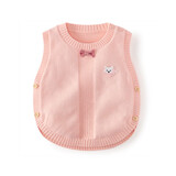 迪尼豆豆婴儿马甲外出宝宝春秋针织毛线外套薄款外穿洋气小背心儿童男马甲 毛线马甲 领结双边开纽扣粉色 66码（建议0-4月）