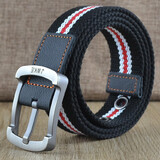 JWKE帆布腰带男针扣休闲皮带潮年轻人百搭学生牛仔裤带女户外军训运动 黑白红条纹 110cm （建议体重131-165斤）