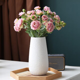 木子西年 陶瓷花瓶花艺装饰摆件 客厅电视柜大号不规则纹理水培插花瓷器 【套装】白色锦年+5支仿真小露莲