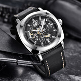 机械公爵（TSAR BOMBA）开学季必备benyar手表男机械表黑皮带休闲潮酷银壳黑面送男友礼物