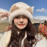 妆羽婉帽子女冬季百搭可爱护耳毛线帽2024新款秋冬加绒保暖猫耳朵针织帽 白色