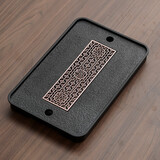 大梦造物轻奢乌金石茶盘家用储水排水式干泡茶台沥水茶托现代简约小型托盘 37*23.5*3.5福禄长久储排双用盘