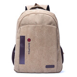 SMOPEN户外休闲双肩背包 水洗帆布男女登山包 电脑包书包旅行包大容量 卡其-店铺发货