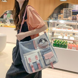 瑞潮（RUICHAO）补习背包小学生单肩补习袋高颜值手提帆布书包上课包大容量斜挎包 蓝色【挂件】