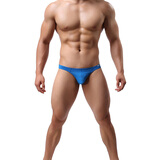 无畏船长 男士低腰纯色U凸弹力紧身性感一字T内裤 爽冰丝滑露臀丁字内裤 蓝色 L