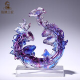 淄博琉璃工艺品金玉满堂金鱼摆件客厅酒柜电视柜高档装饰乔迁礼品 金玉满堂特大（蓝紫色）送底座