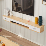 完美木匠 实木壁挂电视柜简约现代悬挂墙上机顶盒置物小户型卧室客厅悬空 原木色白门1.4米电视柜