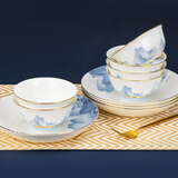 红牡丹景德镇碗碟套装新中式骨瓷碗盘组合釉中彩家用碗筷陶瓷金边餐具 10件（4.5碗6个+8饭盘4个）