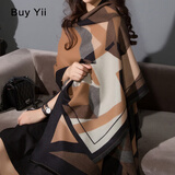 BuyYii夏季空调房办公室披风加厚大披肩长保暖百搭秋冬季披肩围巾女两用 几何咖啡色