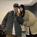 广马 棒球服男冬季美式复古菱形格棉服冬季潮牌棉衣外套棒球情侣棉服 深灰色（菱形格棒球服）666 L建议120-140斤