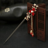 万宝资发簪古风女黑木发钗流苏步摇簪子古装汉服盘发百搭古代头超仙