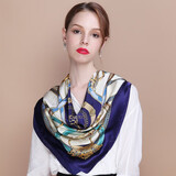 达芬奇密码 真丝大方巾缎面丝巾女桑蚕丝春秋百搭杭州送女友生日礼物实用 链条 蓝色