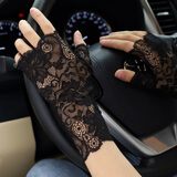 珍碧斯夏季半指防晒短手套女薄款露指蕾丝无指中长款手套开车遮疤痕纹身