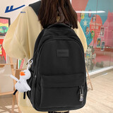 回力双肩包休闲简约女生大学生初中生高颜值小清新高中大容量书包 黑色【带冲天鸭挂件】