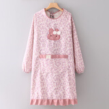 曼达萌帆布围裙女可爱长袖家用厨房透气做饭罩衣大人防油耐磨工作服围腰 帆布可爱兔粉【长袖款单条装】