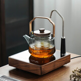 祥业 煮茶器玻璃烧水器胡桃木电陶炉家用煮茶壶小型电热煮茶炉套装 胡桃木方茗上水电陶炉+玻璃祥和提梁壶-烟灰【蒸煮】