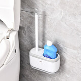 傲家无死角马桶刷套装家用卫生间免打孔壁挂式长柄洗厕所刷子清洁神器 灰色款【马桶刷+收纳盒】