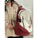 匡睿书包女高中大学生美式复古大容量双肩包韩版潮流初中生背包旅行 酒红色