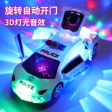 云露萍营玩具车会跳舞万向电动车玩具警车旋转灯光音乐男孩生日儿童节礼物 26cm白色警车炫彩灯光 电池版配送三节电池