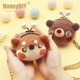 哈尼 手工羊毛毡斜挎包原创零钱包收纳迷你口金包戳戳乐diy材料包 柴犬款