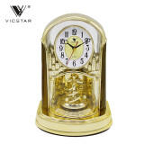 VICSTAR 欧美式古典家用办公室金色摆件转运珠时钟旋转台钟复古装饰座钟 D-17木纹色(中号）