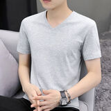 苏愚纯棉短袖t恤男士夏季薄款冰丝v领打底衫莫代尔纯色半袖体恤上衣潮 浅灰V领短袖 2XL[建议135-150斤]