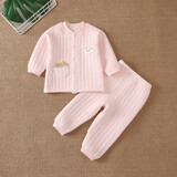 赞翠春秋冬夹棉男女宝宝开衫保暖内衣套装婴儿无骨衣服新生儿秋衣秋裤 BN048小兔粉色（无骨衣） 80 建议6-12个月