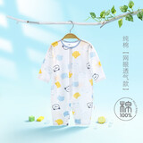 婧麒婴儿连体衣夏装新生男女宝宝夏季衣服纯棉薄款空调服爬服夏天 蓝色小熊 73cm