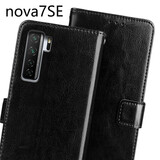 旺双福 华为nova7手机壳翻盖式皮套全包防摔保护套插卡男女钱包款 华为 nova7SE 黑色