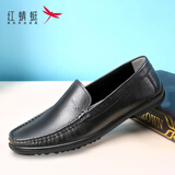 红蜻蜓男鞋2025秋季新款真皮商务休闲男士皮鞋真皮套脚豆豆鞋软底皮鞋男 WTA214521 黑色 新款鞋底 42