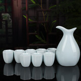 九楼阁 景德镇青瓷白酒 清酒分酒器酒具套装小酒盅一壶8杯 六角款--粉青 250ml 1壶8杯 泡沫安全包装