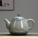 述意 陶瓷大茶壶手绘复古青花粗陶提梁壶餐厅泡茶壶家用开水凉水壶 手柄壶半边鱼1升(有滤网)