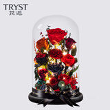 花逅永生花情人节礼物送女友真花永生玫瑰花礼盒送女朋友爱人生日礼物 爱你一生一世（带灯）大红