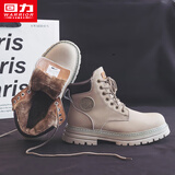 回力男鞋马丁靴男英伦风大黄靴2025冬季新款工装靴复古高帮男靴潮流 灰色 | 加绒款 36 (230mm) 女码