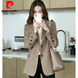 皮尔卡丹（pierre cardin）西装外套女2025春秋新款韩版宽松休闲百搭中长款西装上衣 卡其色 XL :121-130斤