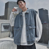 宇项春秋季牛仔夹克外套男韩版宽松无袖马夹背心潮流ins工装坎肩马甲 蓝色 XL