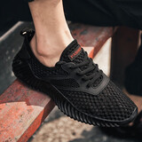 欧酷德夏季透气轻薄网面镂空运动休闲鞋男夏天男士单网眼大网孔网状鞋子 黑色 40