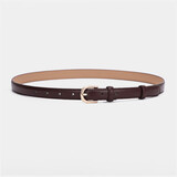 紫心竹皮带女士真皮细款简约百搭腰带女装饰裤子双面牛皮针扣裤腰带时尚OL通勤 咖啡色