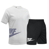 KRAG运动套装男短袖宽松跑步健身服排球兵乒球羽毛球运动服休闲套装 白色 XL码