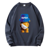 nasa联名新款运动卫衣春秋冬季运动长袖T恤小熊印花简约男女同款潮牌运动卫衣 深灰 XL（建议140-160斤）