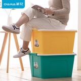 茶花收纳箱塑料大号整理箱玩具杂物储物箱带滑轮衣服收纳盒 58L（1个绿色）