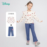 迪士尼宝宝（Disney Baby）迪士尼童装女童套装可爱米妮小飞袖上衣牛仔裤2件套 杏色 5岁/身高120cm